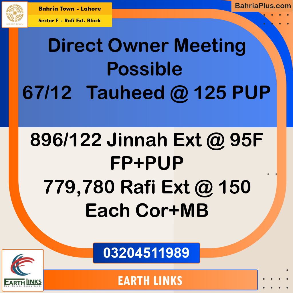 10 Marla Residential Plot for Sale in Sector E - Rafi Ext. Block -  Bahria Town, Lahore - (BP-204469)