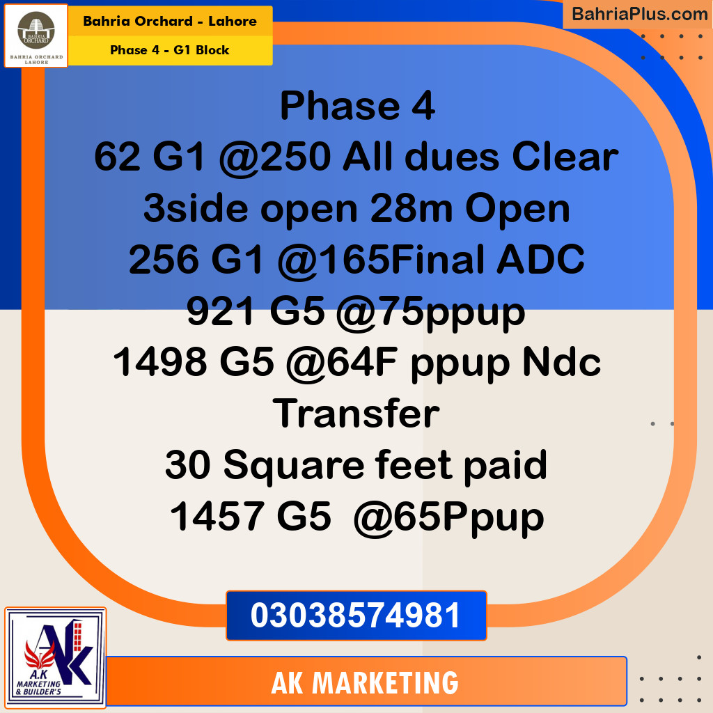 1 Kanal Residential Plot for Sale in Phase 4 - G1 Block -  Bahria Orchard, Lahore - (BP-204472)