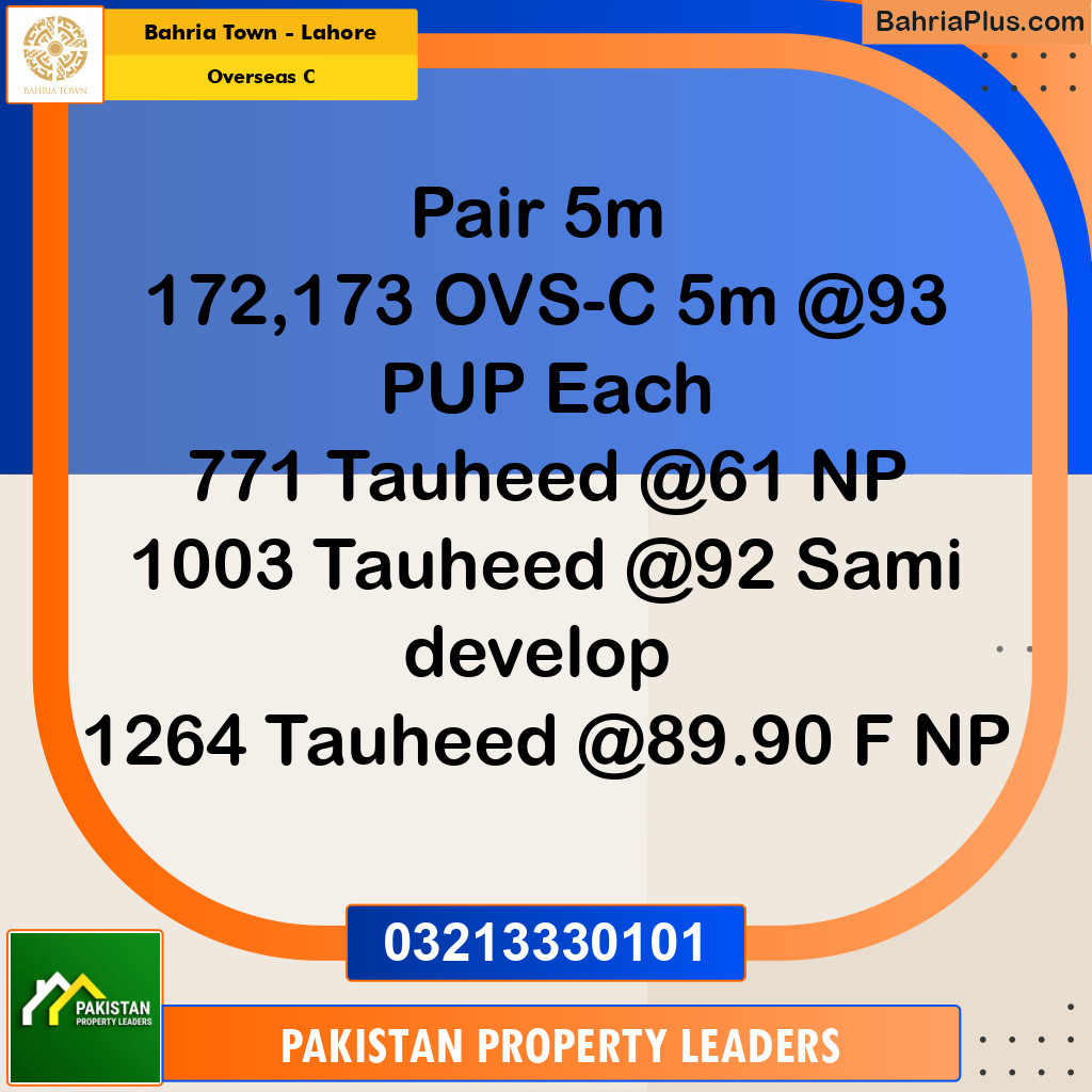 5 Marla Residential Plot for Sale in Overseas C -  Bahria Town, Lahore - (BP-204484)