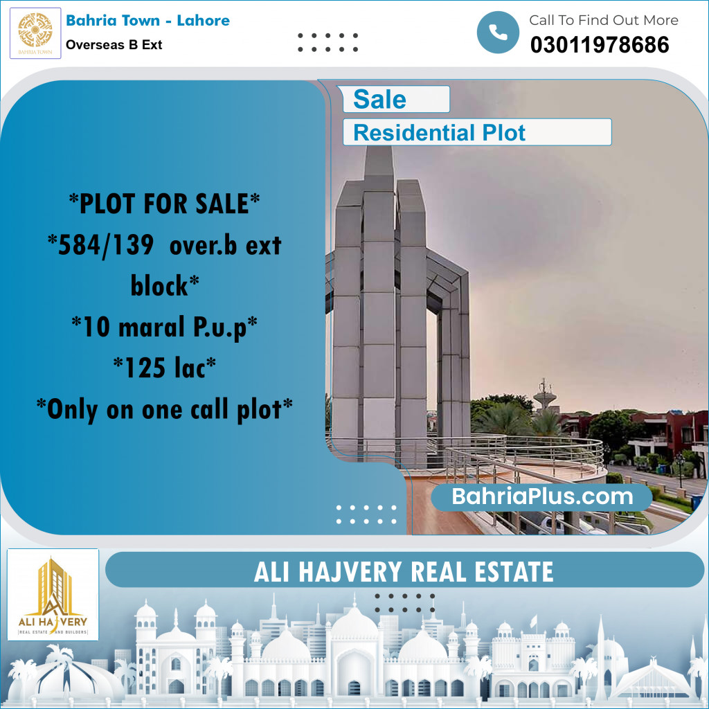 10 Marla Residential Plot for Sale in Overseas B Ext -  Bahria Town, Lahore - (BP-204496)