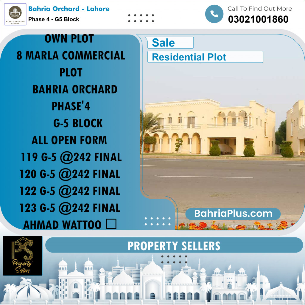 8 Marla Residential Plot for Sale in Phase 4 - G5 Block -  Bahria Orchard, Lahore - (BP-204518)
