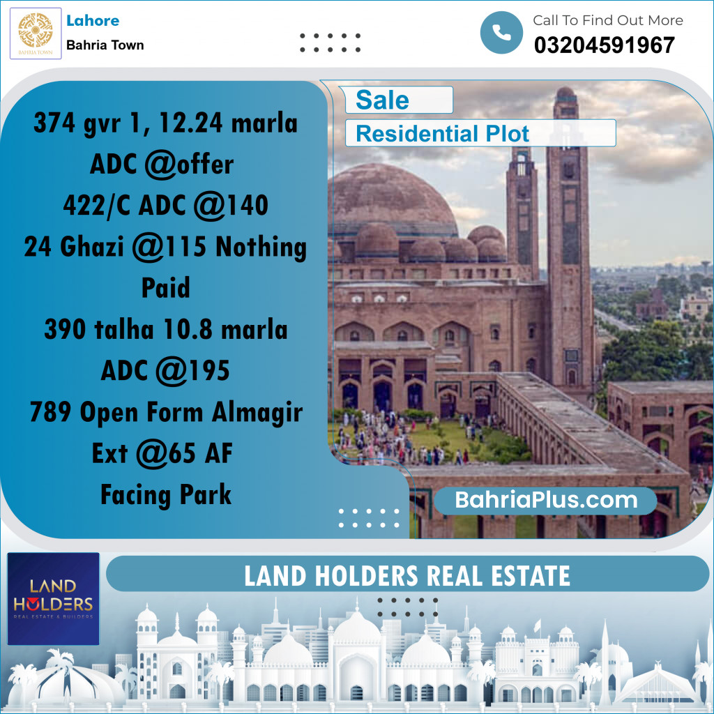 Residential Plot for Sale in Bahria Town, Lahore - (BP-204552)