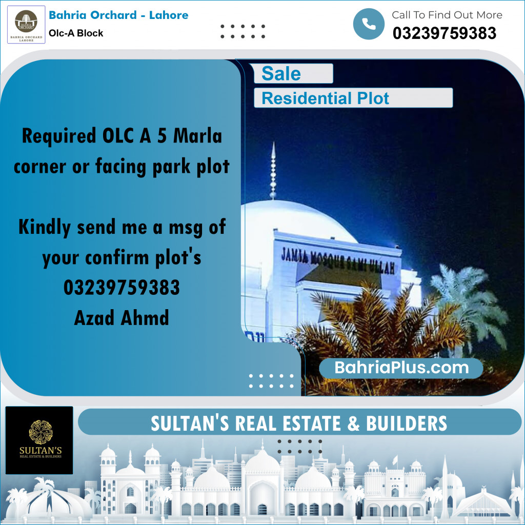 5 Marla Residential Plot for Sale in OLC-A Block -  Bahria Orchard, Lahore - (BP-204563)