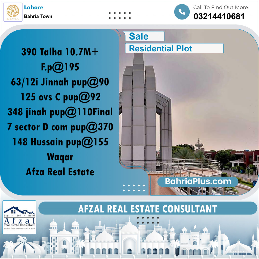 Residential Plot for Sale in Bahria Town, Lahore - (BP-204571)