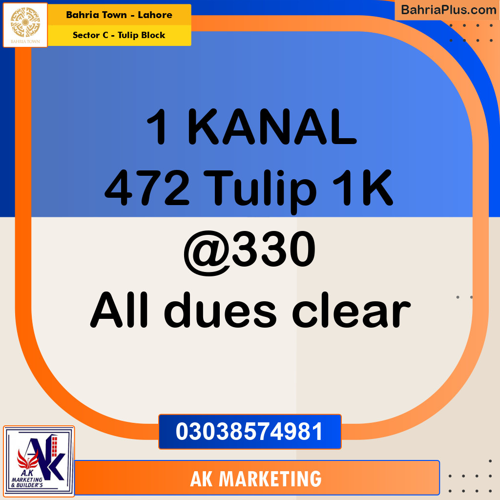 1 Kanal Residential Plot for Sale in Sector C - Tulip Block -  Bahria Town, Lahore - (BP-204595)