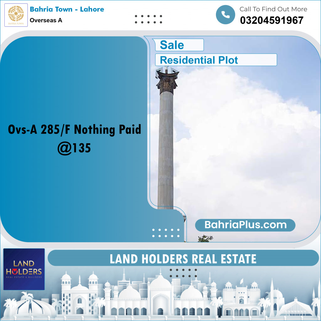 10 Marla Residential Plot for Sale in Overseas A -  Bahria Town, Lahore - (BP-204615)