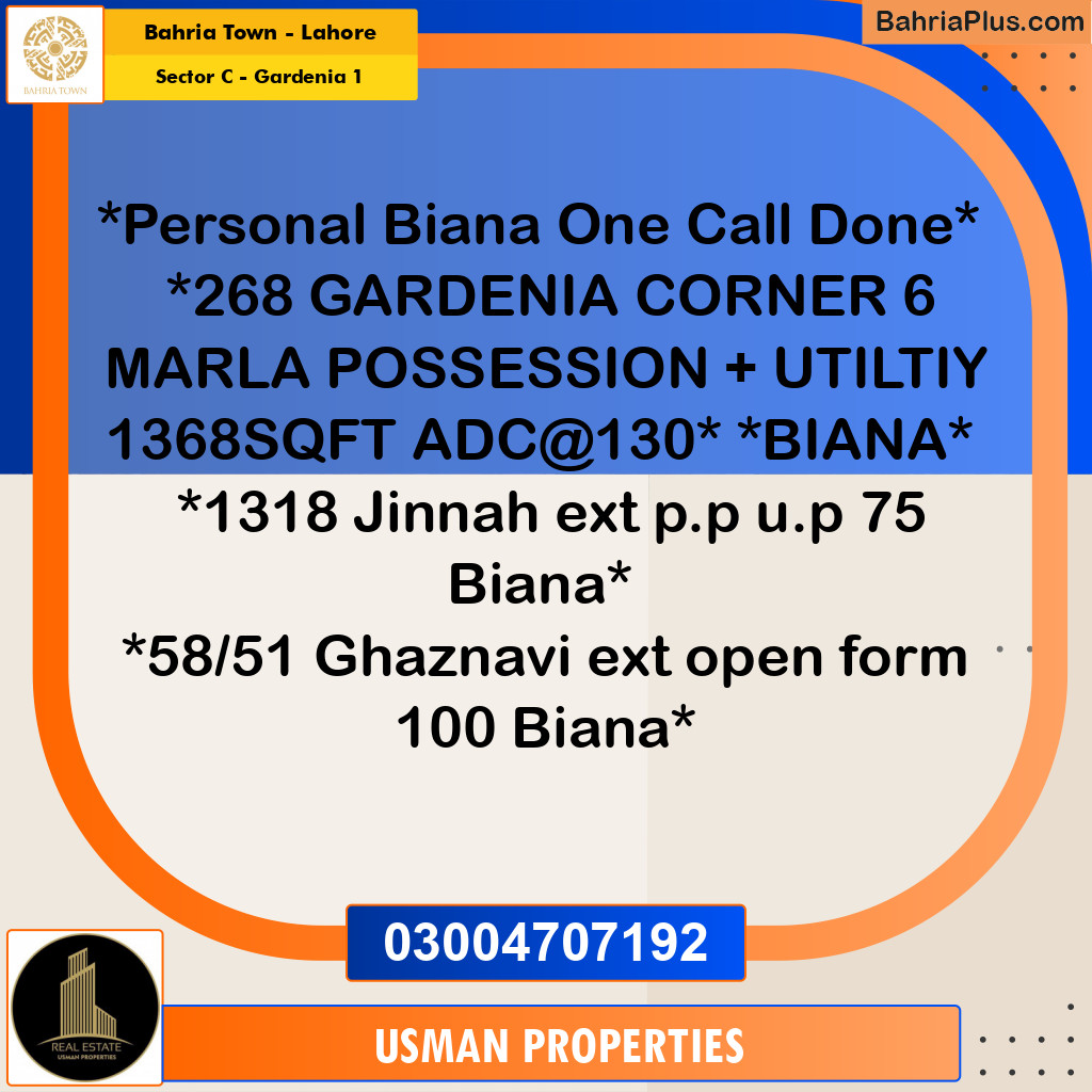 6 Marla Residential Plot for Sale in Sector C - Gardenia 1 -  Bahria Town, Lahore - (BP-204618)