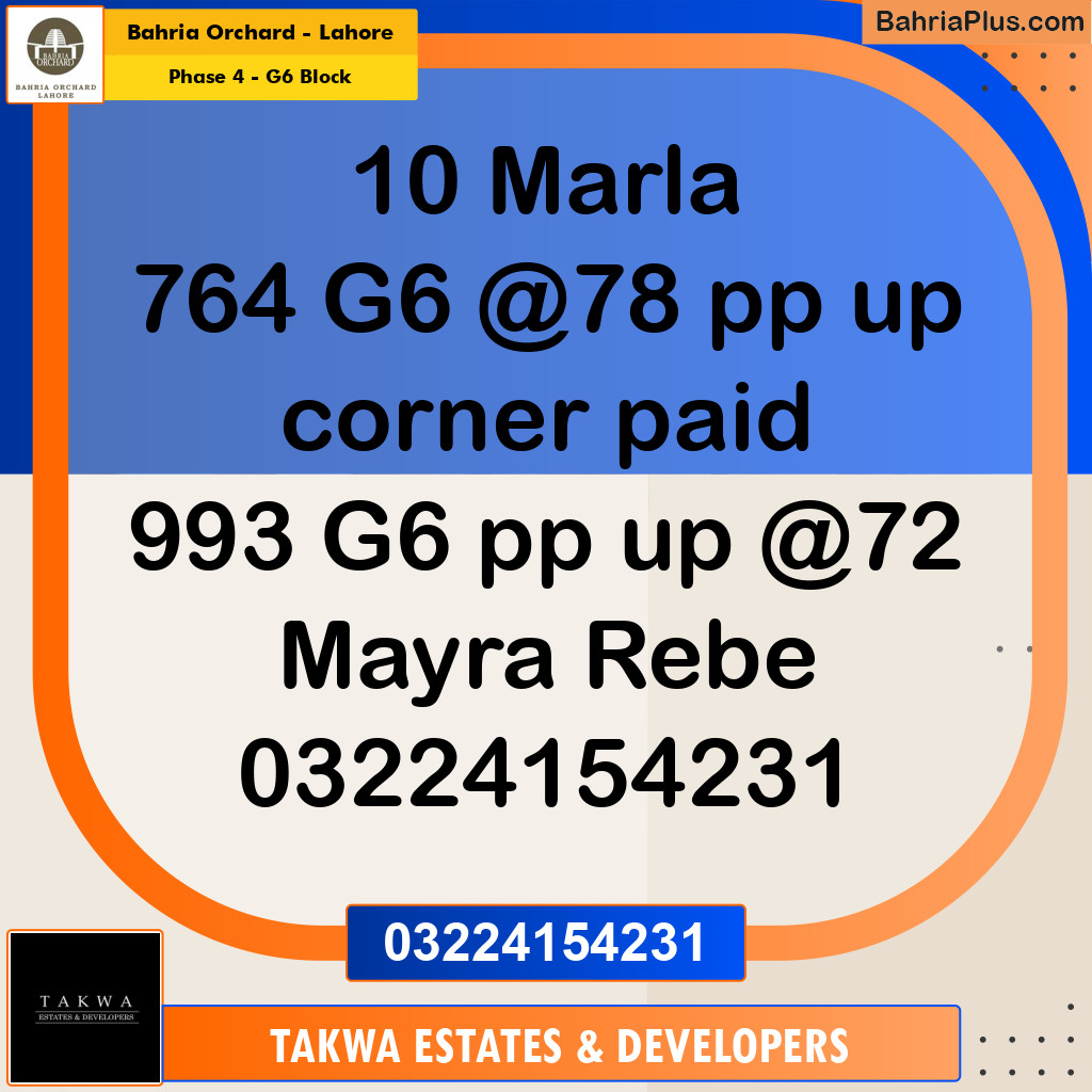 10 Marla Residential Plot for Sale in Phase 4 - G6 Block -  Bahria Orchard, Lahore - (BP-204646)