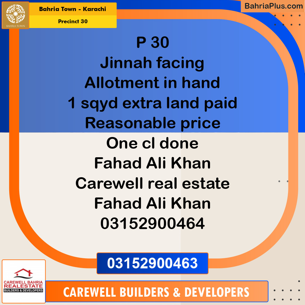 250 Sq. Yards Residential Plot for Sale in Precinct 30 -  Bahria Town, Karachi - (BP-204689)