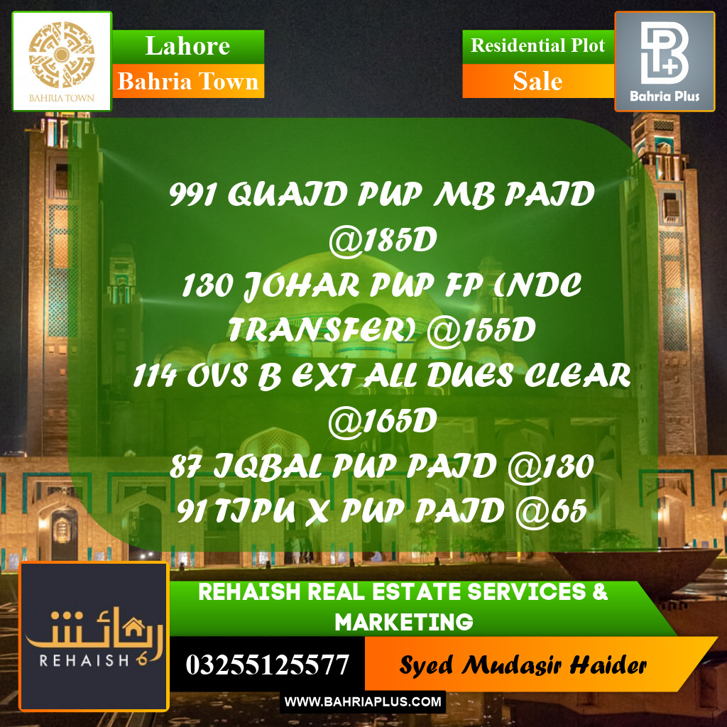 Residential Plot for Sale in Bahria Town, Lahore - (BP-204726)