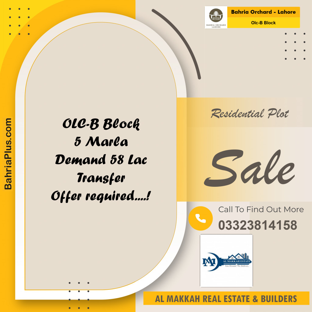 5 Marla Residential Plot for Sale in OLC-B Block -  Bahria Orchard, Lahore - (BP-204769)