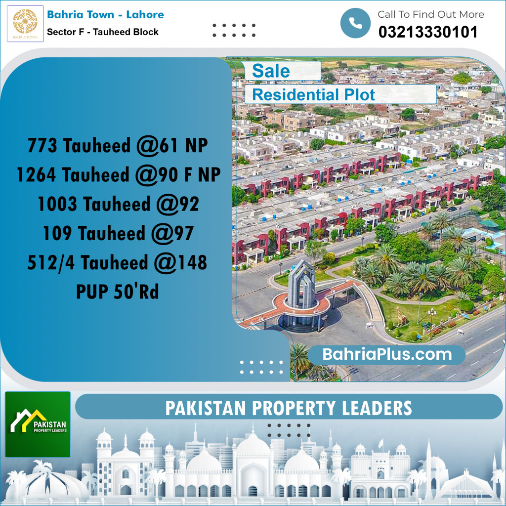 10 Marla Residential Plot for Sale in Sector F - Tauheed Block - Bahria Town, Lahore - (BP-204794)