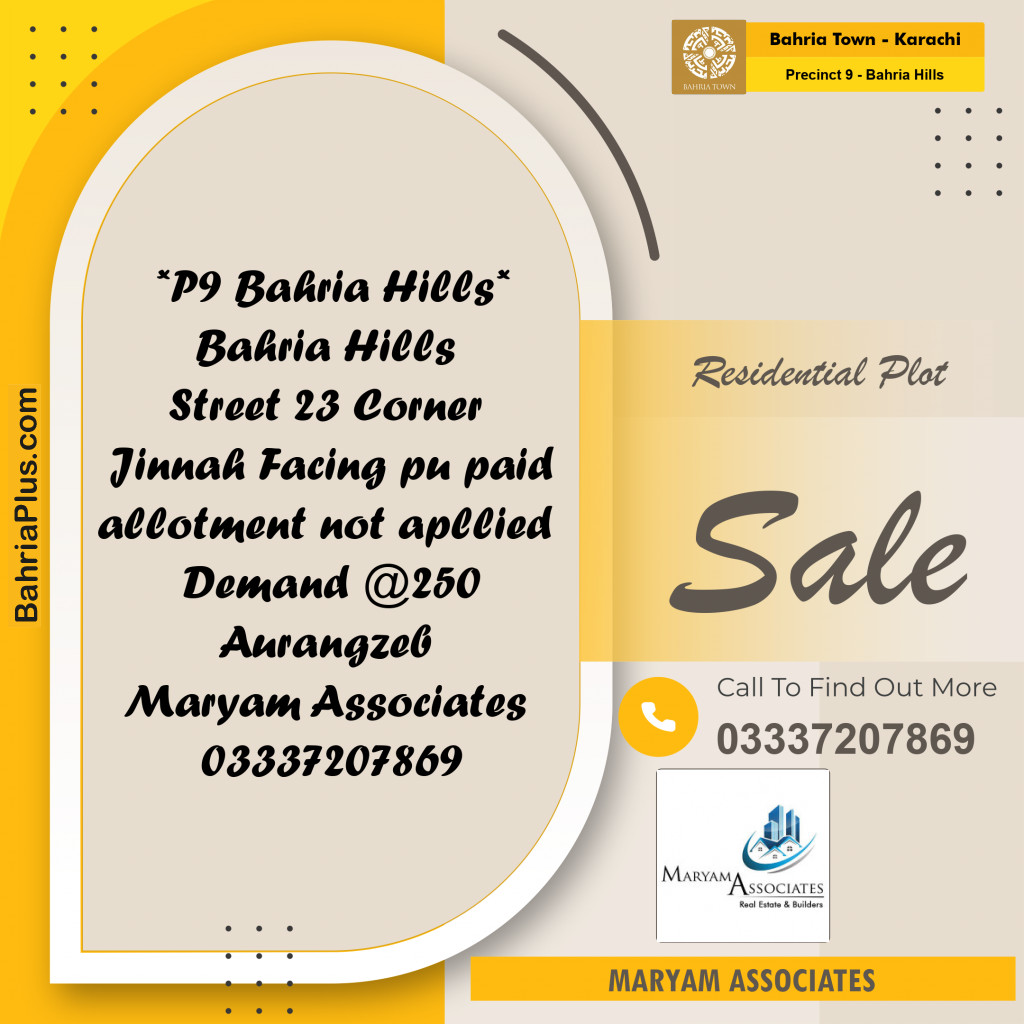 500 Sq. Yards Residential Plot for Sale in Precinct 9 - Bahria Hills -  Bahria Town, Karachi - (BP-204834)