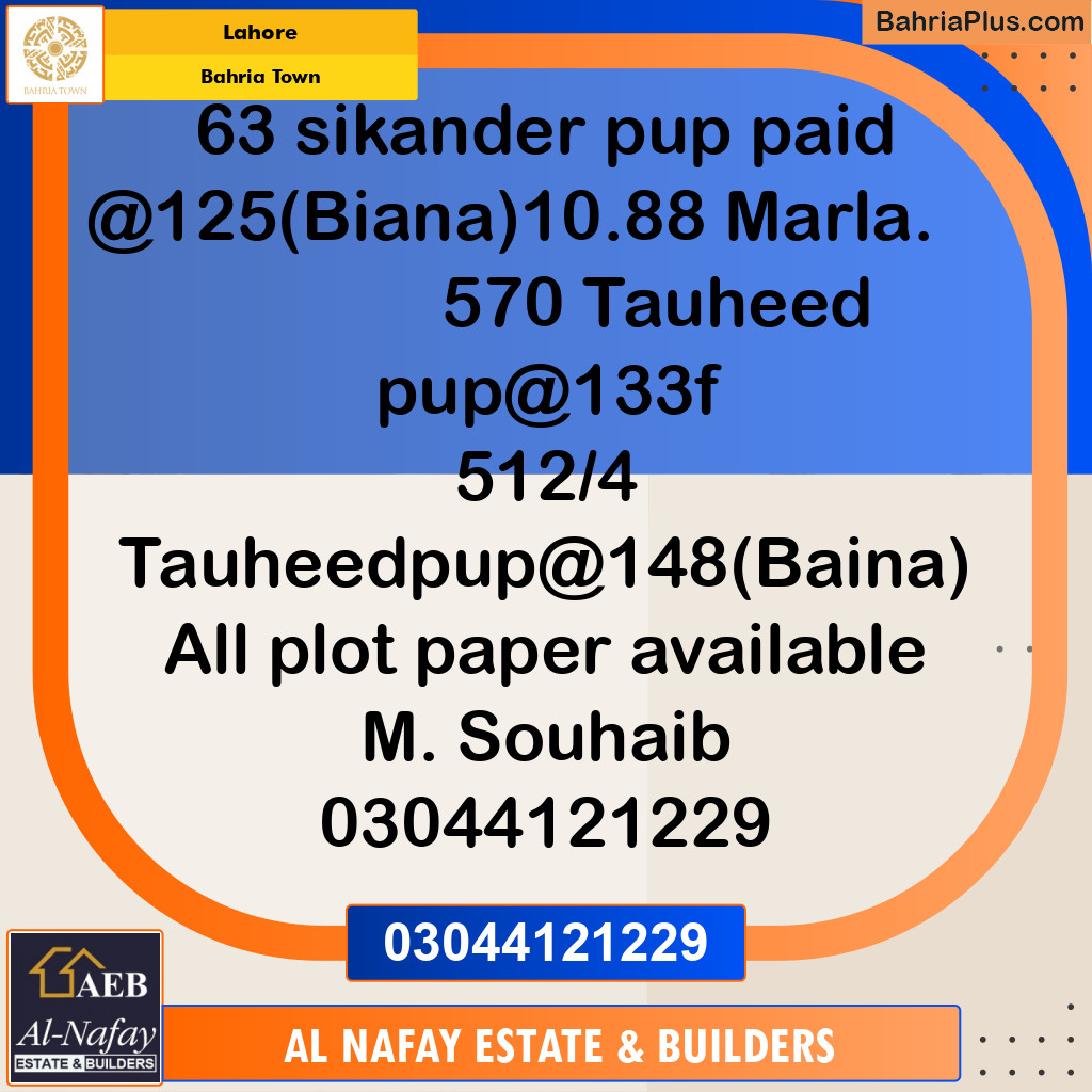 Residential Plot for Sale in Bahria Town, Lahore - (BP-204853)