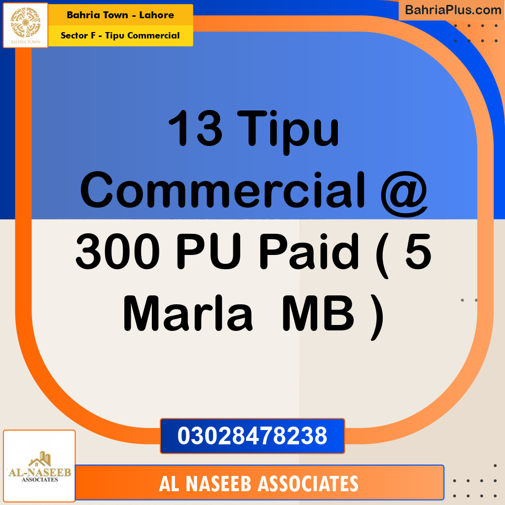 5 Marla Commercial Plot for Sale in Sector F - Tipu Commercial - Bahria Town, Lahore - (BP-204858)