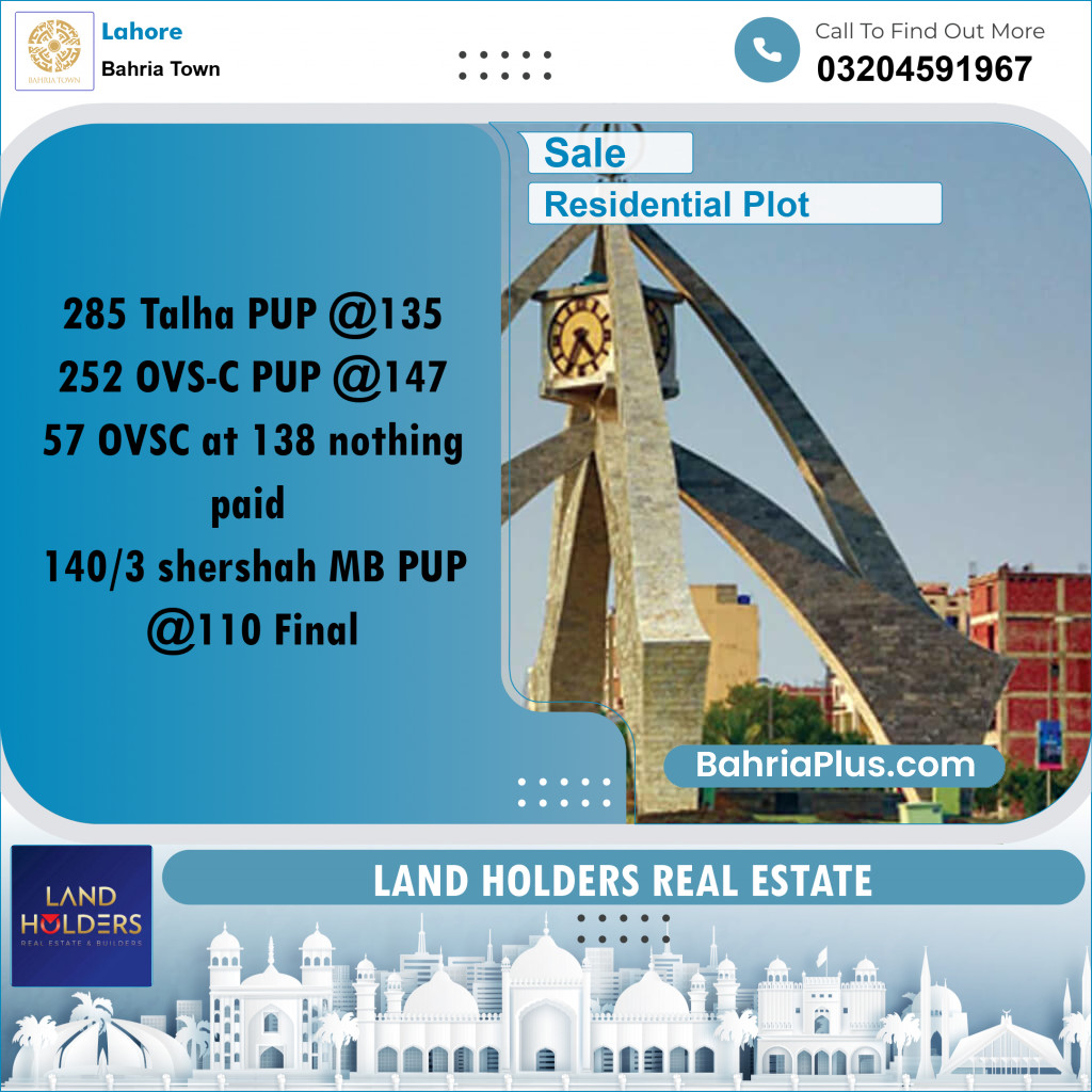 Residential Plot for Sale in Bahria Town, Lahore - (BP-204891)