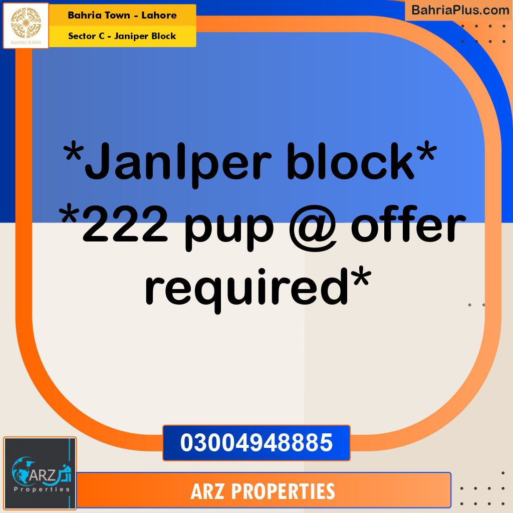 Residential Plot for Sale in Sector C - Janiper Block - Bahria Town, Lahore - (BP-204897)