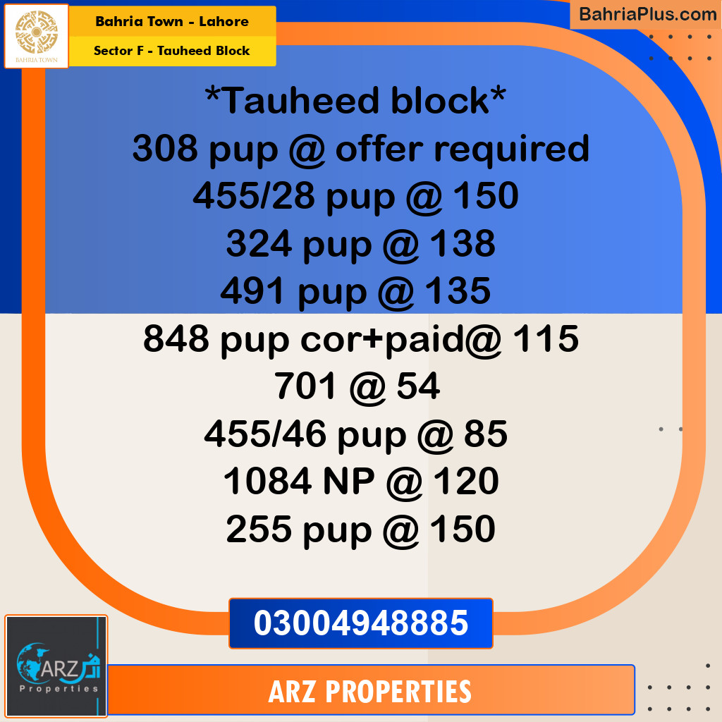 Residential Plot for Sale in Sector F - Tauheed Block -  Bahria Town, Lahore - (BP-204904)
