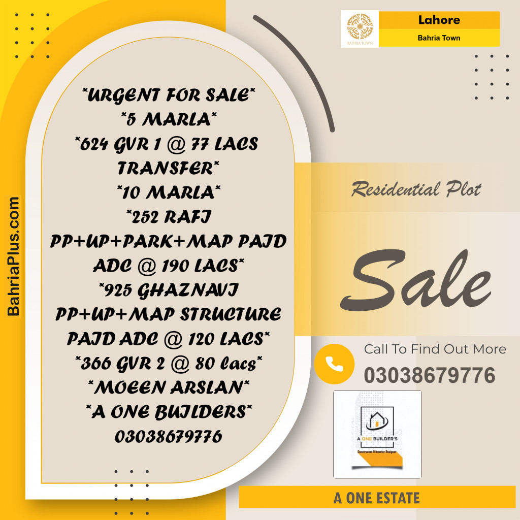 Residential Plot for Sale in Bahria Town, Lahore - (BP-205044)
