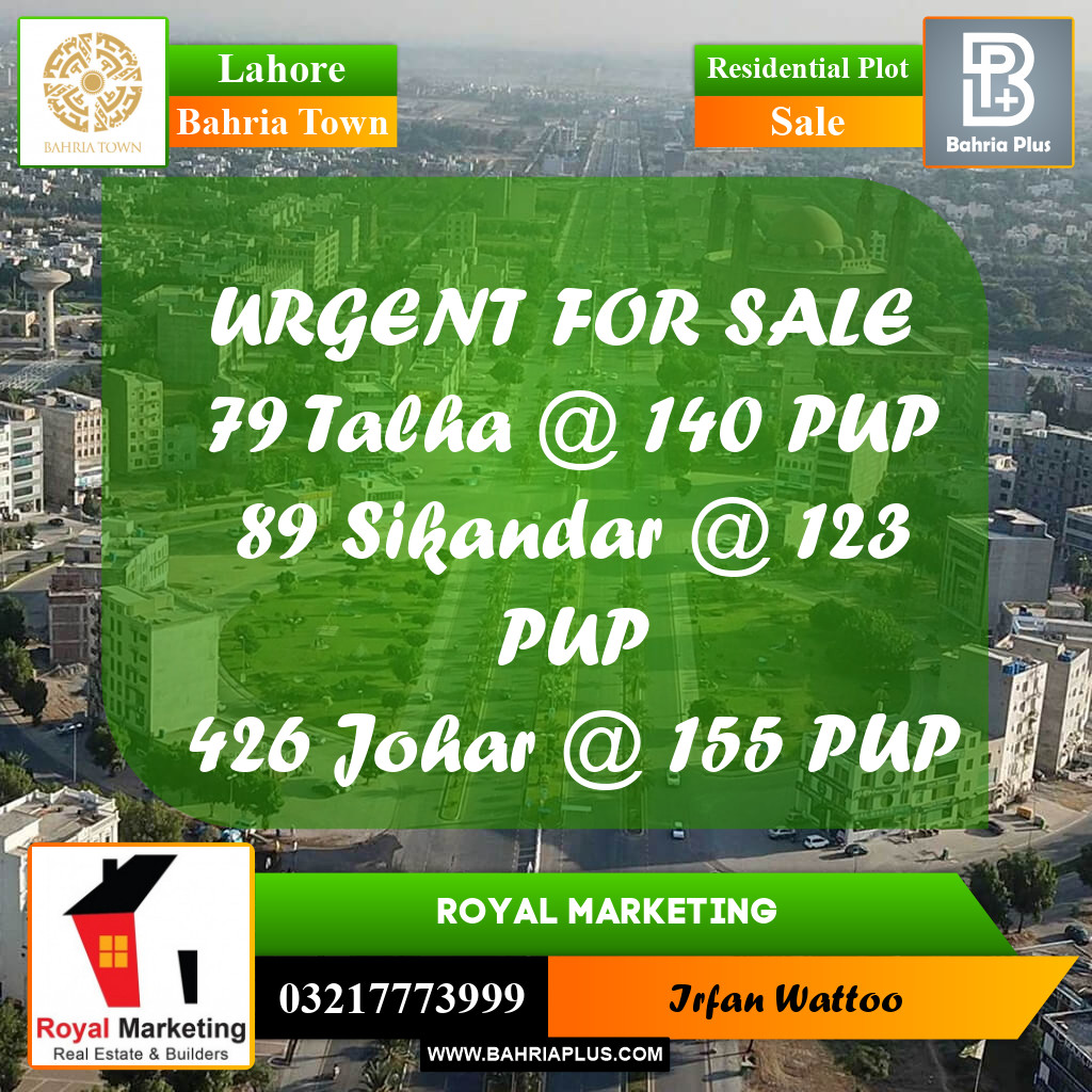 Residential Plot for Sale in Bahria Town, Lahore - (BP-205067)
