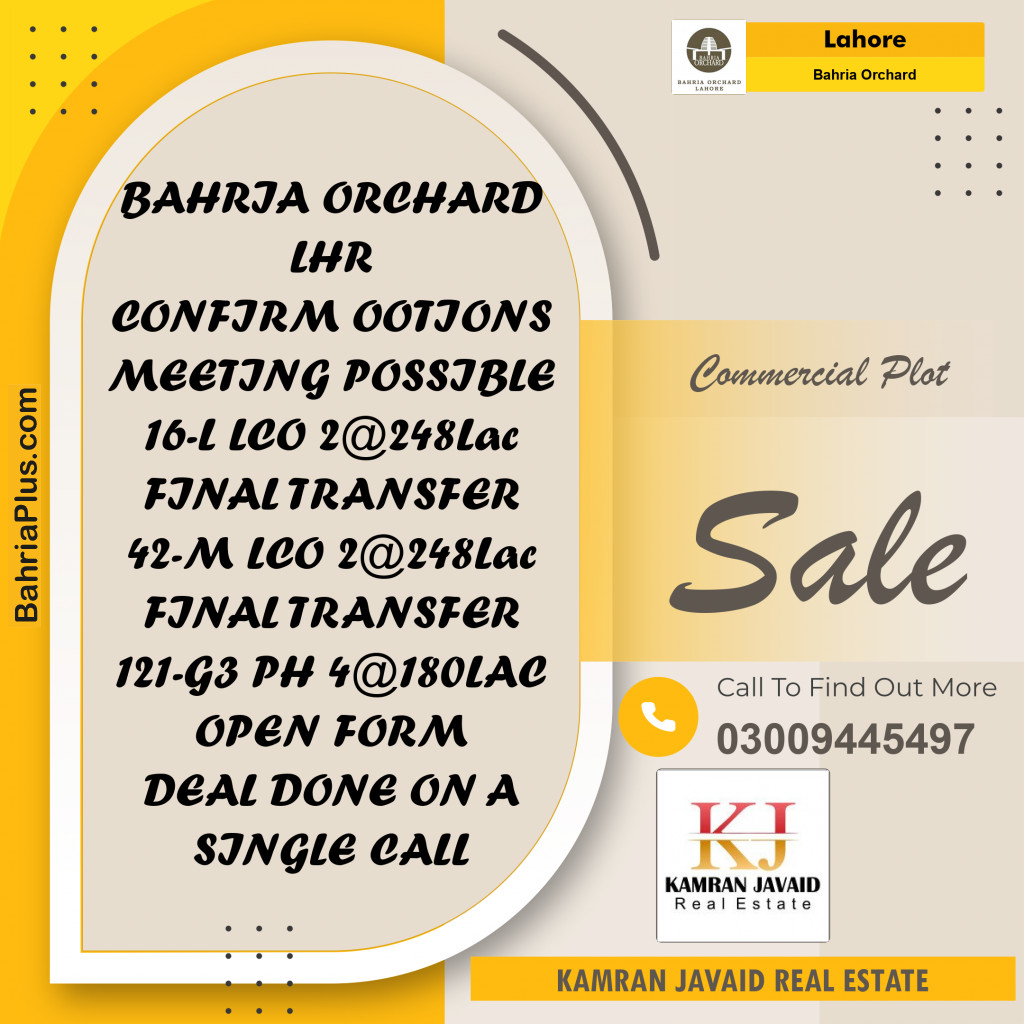 5 Marla Commercial Plot for Sale in Bahria Orchard, Lahore - (BP-205068)