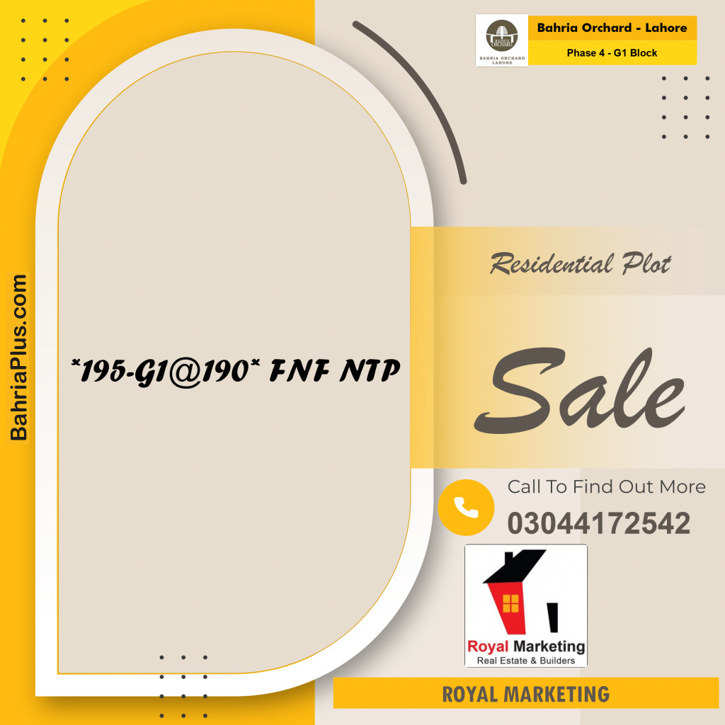 Residential Plot for Sale in Phase 4 - G1 Block -  Bahria Orchard, Lahore - (BP-205117)