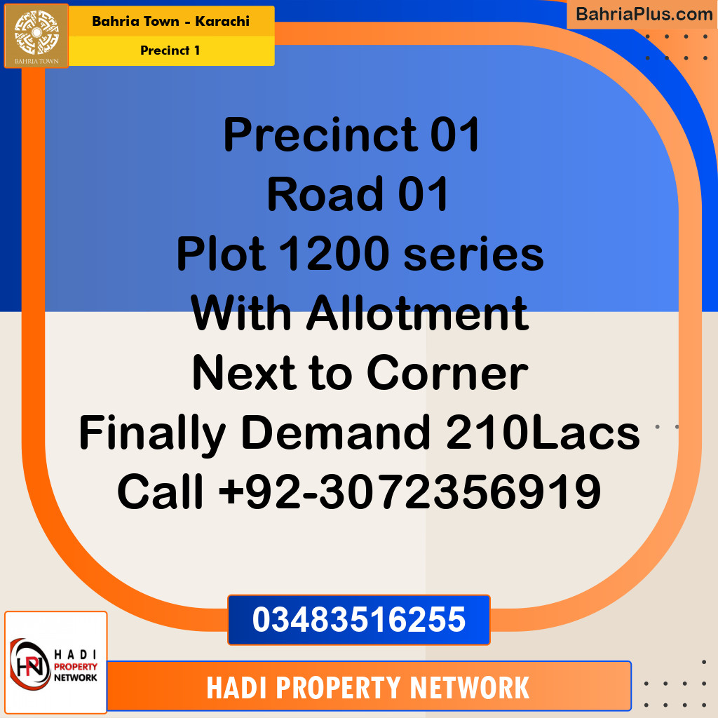 250 Sq. Yards Residential Plot for Sale in Precinct 1 -  Bahria Town, Karachi - (BP-205141)