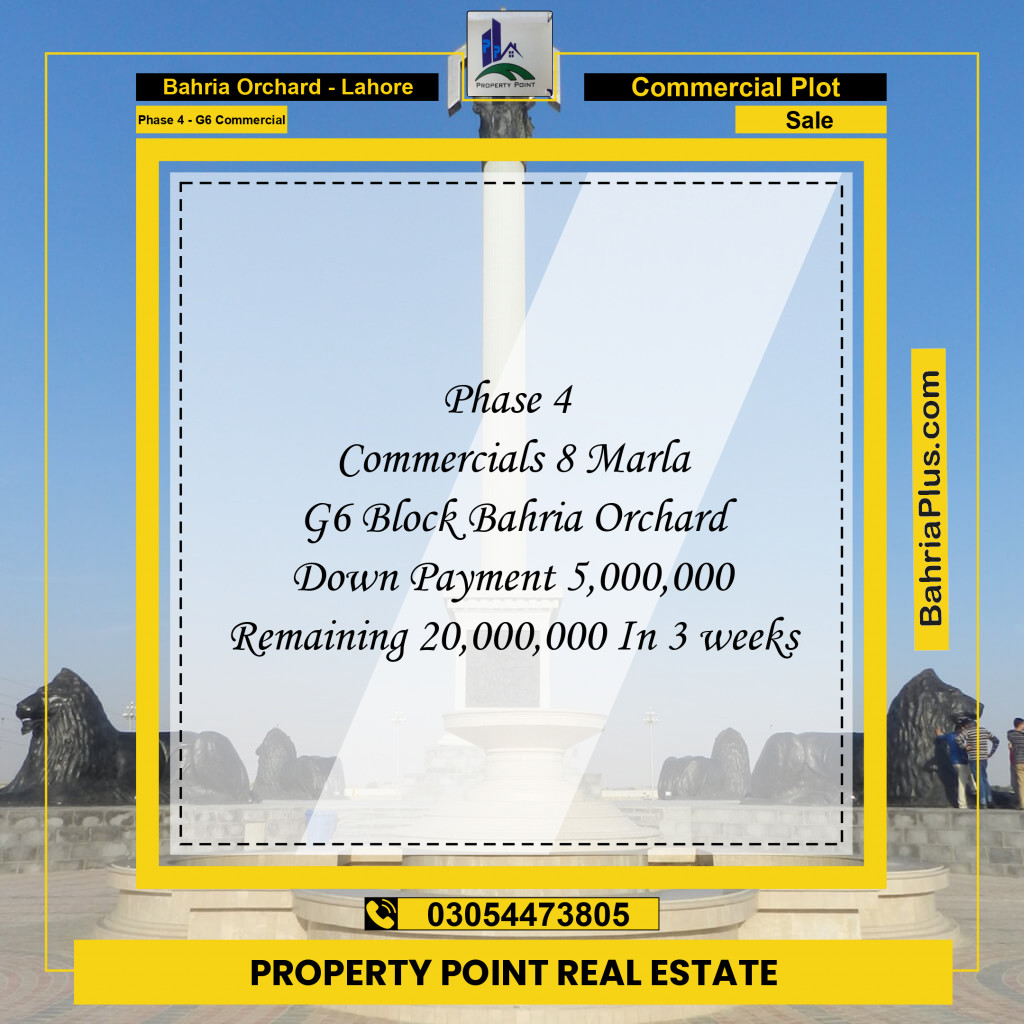 8 Marla Commercial Plot for Sale in Phase 4 - G6 Commercial -  Bahria Orchard, Lahore - (BP-205172)