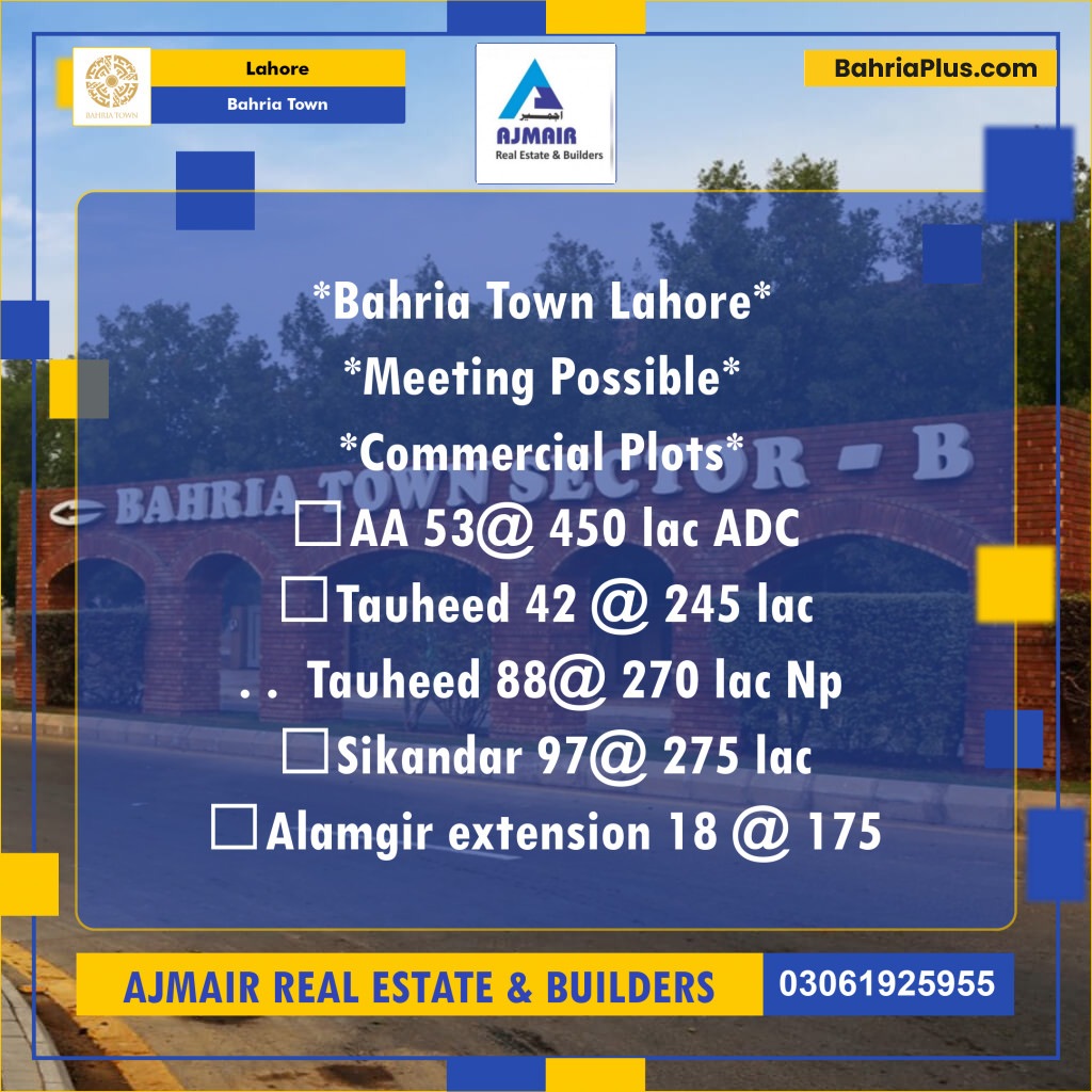 Commercial Plot for Sale in Bahria Town, Lahore - (BP-205200)
