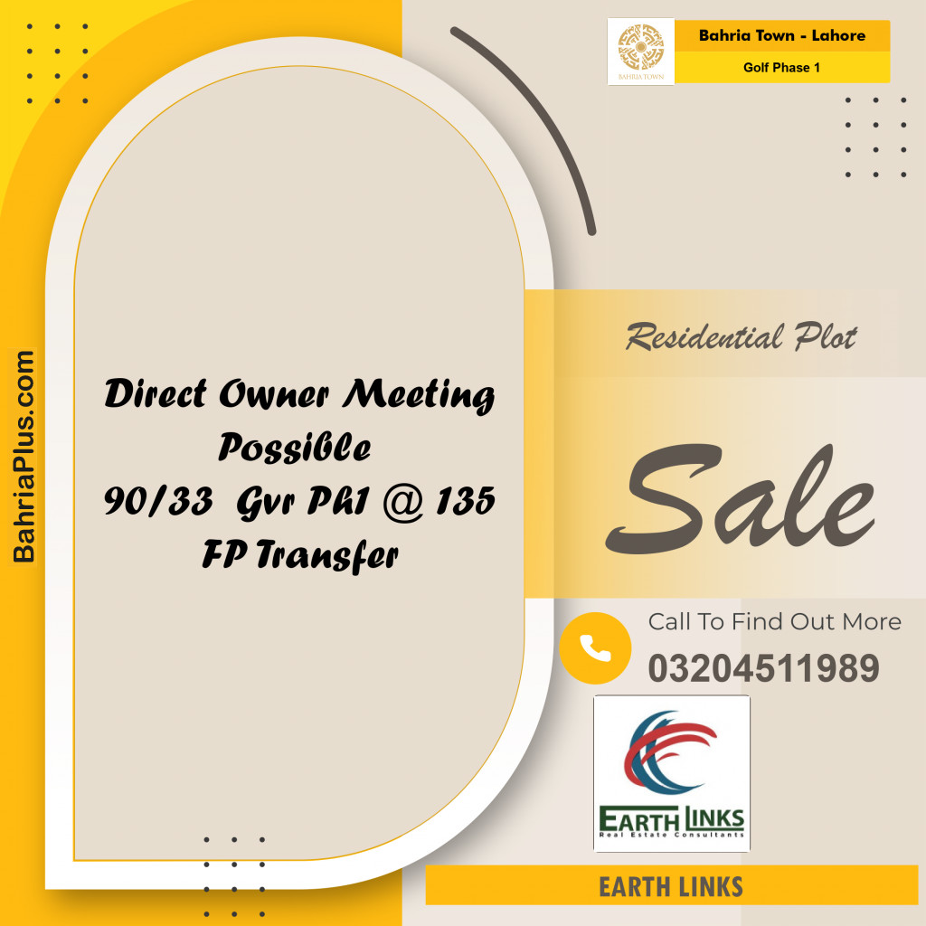 10 Marla Residential Plot for Sale in Golf Phase 1 -  Bahria Town, Lahore - (BP-205202)
