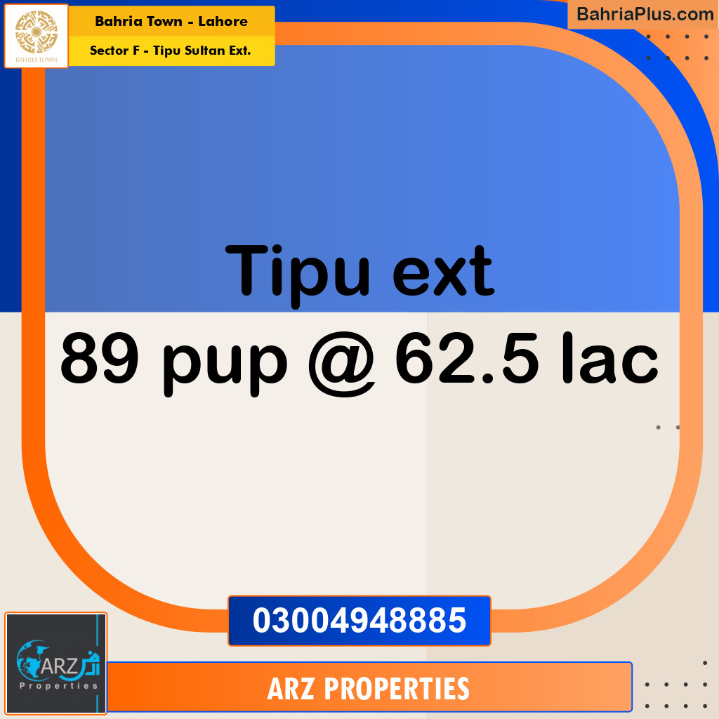 Residential Plot for Sale in Sector F - Tipu Sultan Ext. -  Bahria Town, Lahore - (BP-205203)