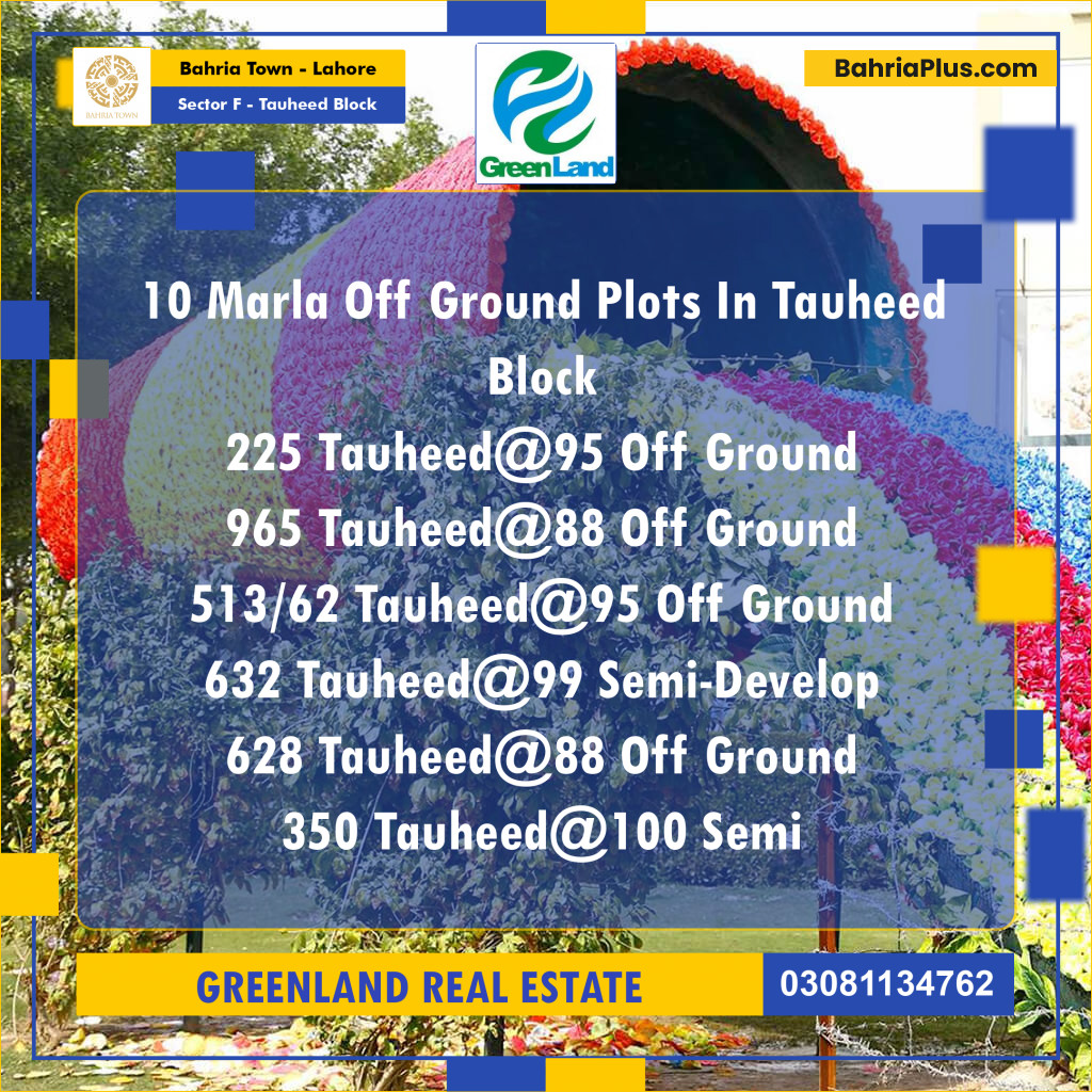 10 Marla Residential Plot for Sale in Sector F - Tauheed Block -  Bahria Town, Lahore - (BP-205210)