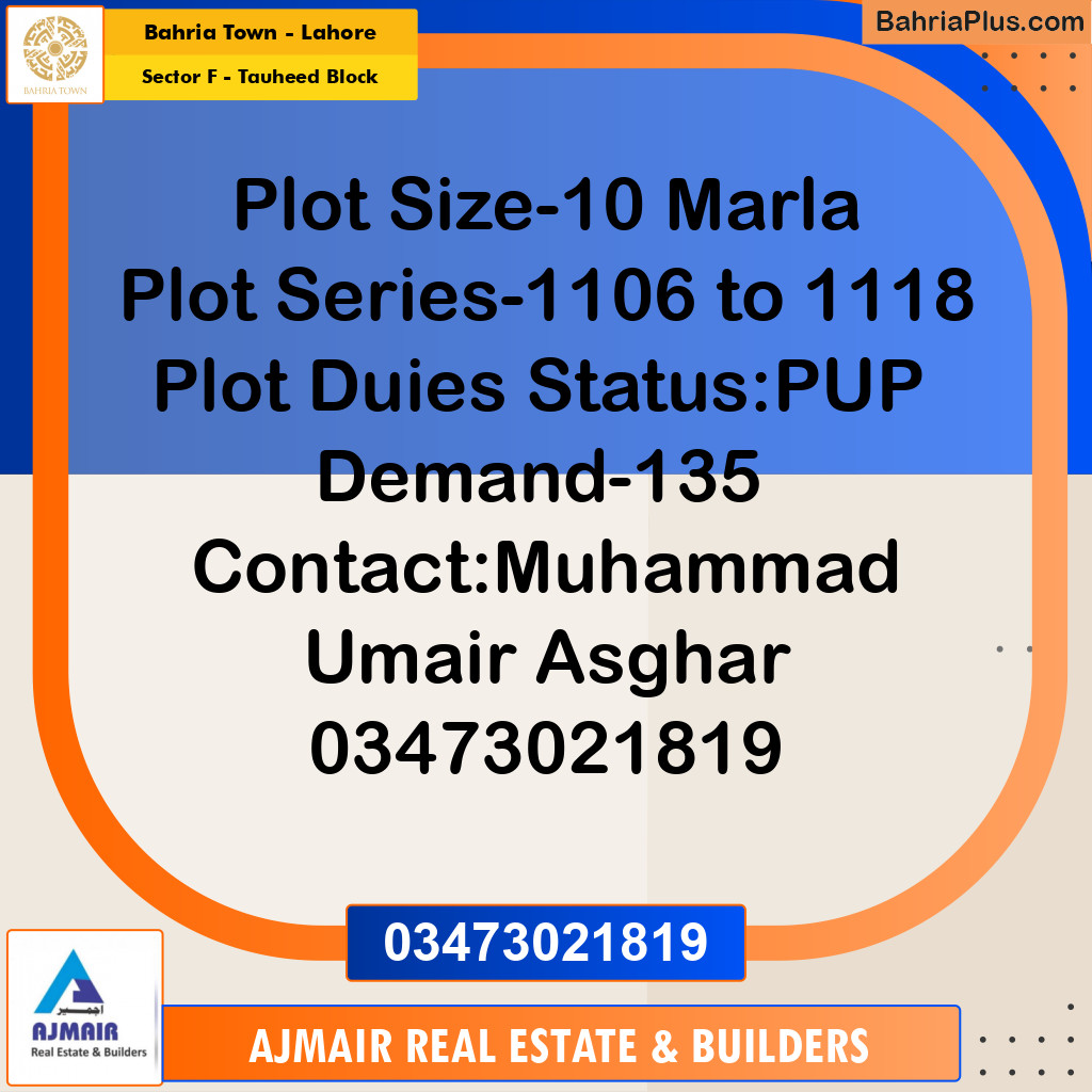 Residential Plot for Sale in Sector F - Tauheed Block -  Bahria Town, Lahore - (BP-205213)