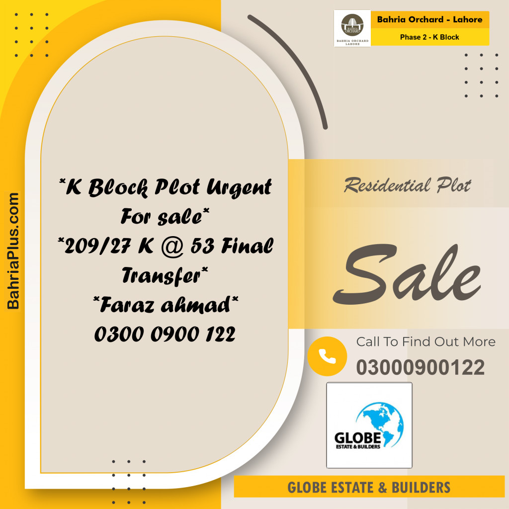 5 Marla Residential Plot for Sale in Phase 2 - K Block -  Bahria Orchard, Lahore - (BP-205328)