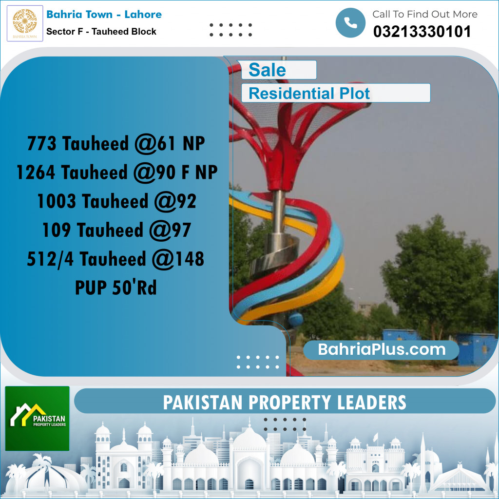 10 Marla Residential Plot for Sale in Sector F - Tauheed Block -  Bahria Town, Lahore - (BP-205360)