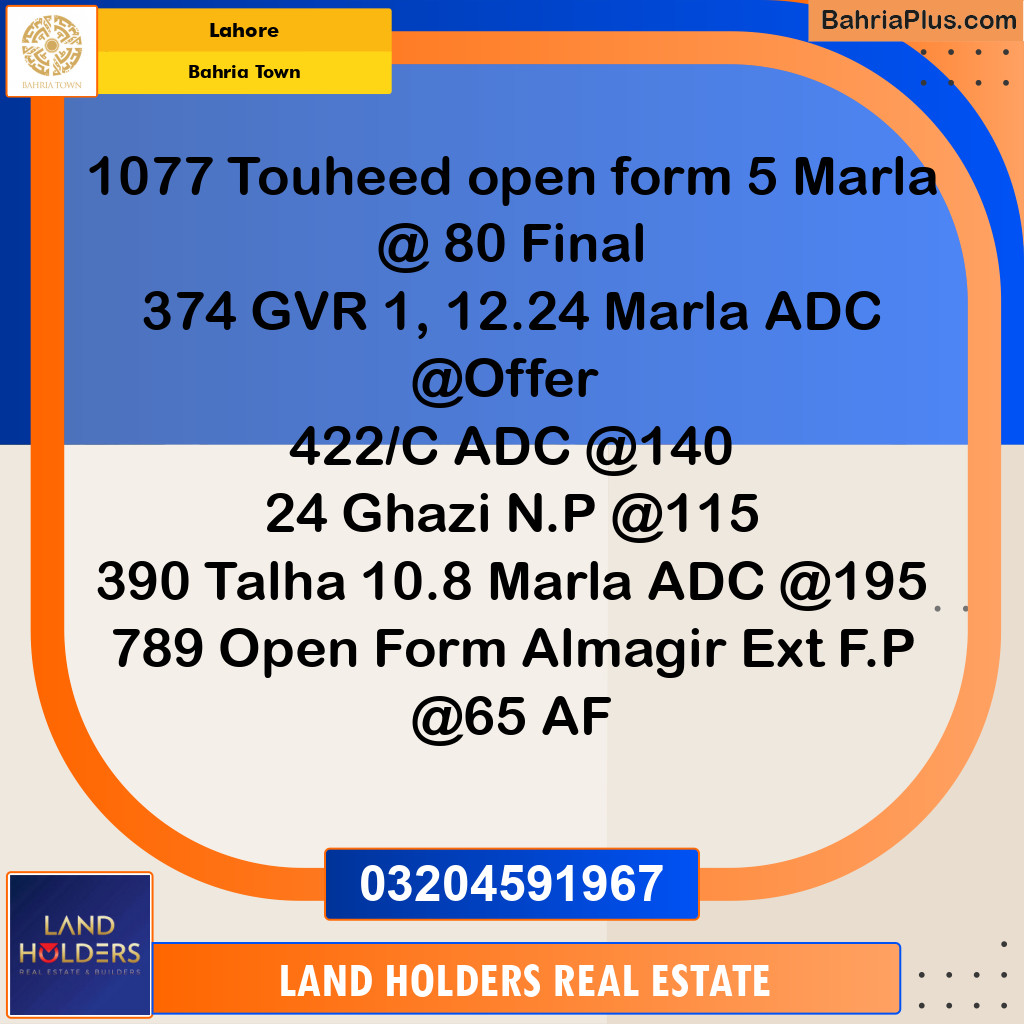 Residential Plot for Sale in Bahria Town, Lahore - (BP-205361)