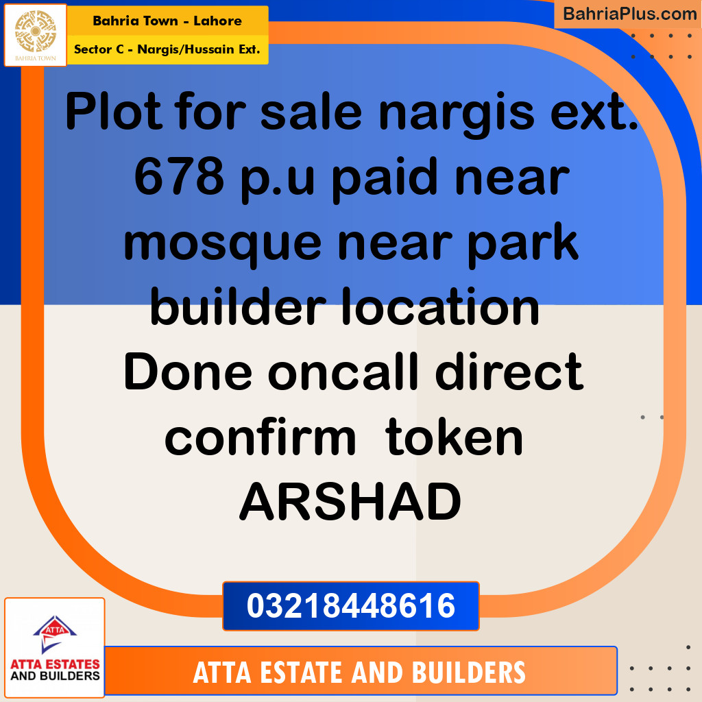 10 Marla Residential Plot for Sale in Sector C - Nargis/Hussain Ext. -  Bahria Town, Lahore - (BP-205396)