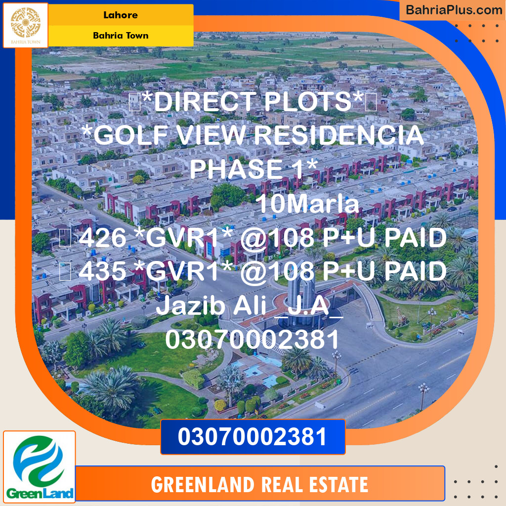 10 Marla Residential Plot for Sale in Bahria Town, Lahore - (BP-205415)