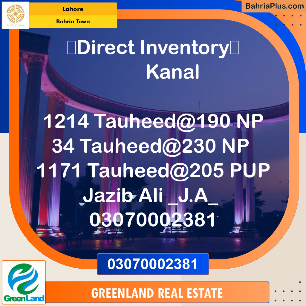 1 Kanal Residential Plot for Sale in Bahria Town, Lahore - (BP-205417)