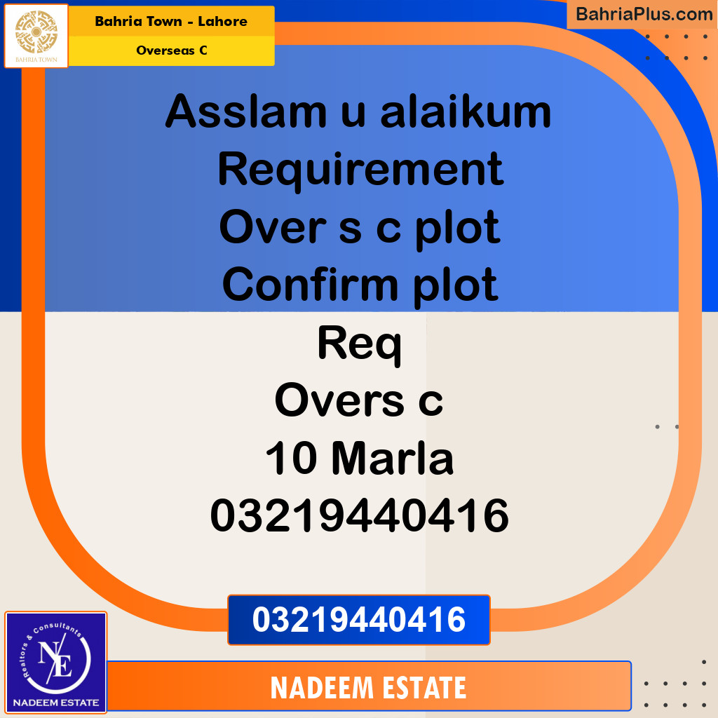 Residential Plot for Sale in Overseas C -  Bahria Town, Lahore - (BP-205419)