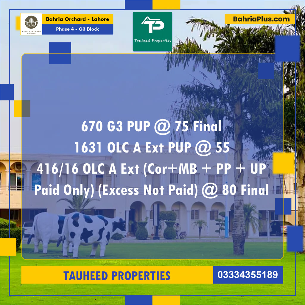 10 Marla Residential Plot for Sale in Phase 4 - G3 Block - Bahria Orchard, Lahore - (BP-205452)