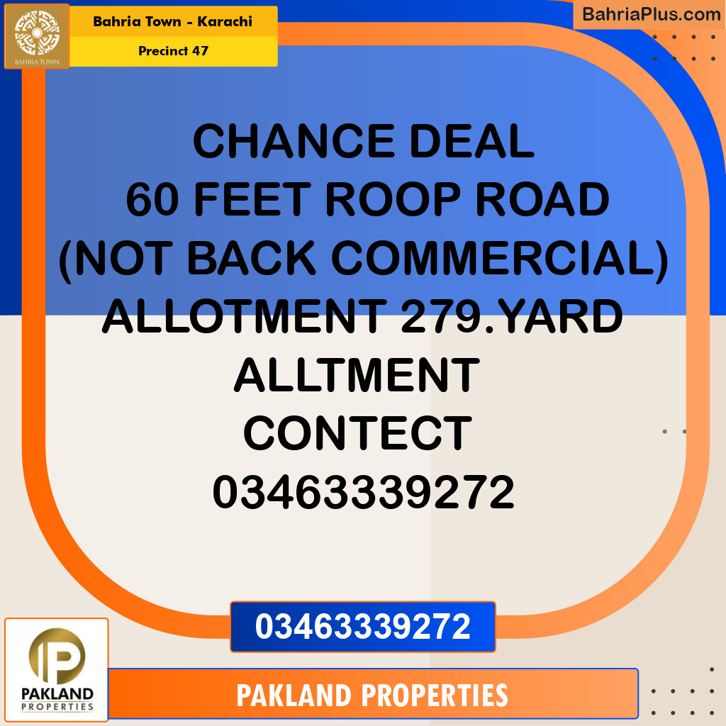 279.5 Sq. Yards Residential Plot for Sale in Precinct 47 -  Bahria Town, Karachi - (BP-205493)