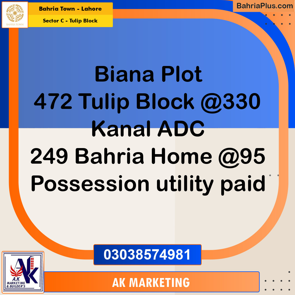 1 Kanal Residential Plot for Sale in Sector C - Tulip Block -  Bahria Town, Lahore - (BP-205500)