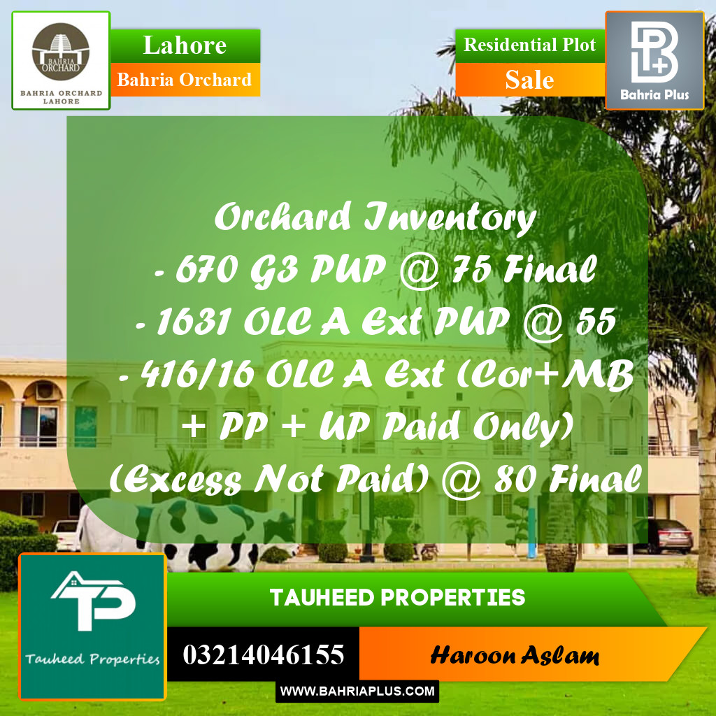 Residential Plot for Sale in Bahria Orchard, Lahore - (BP-205502)