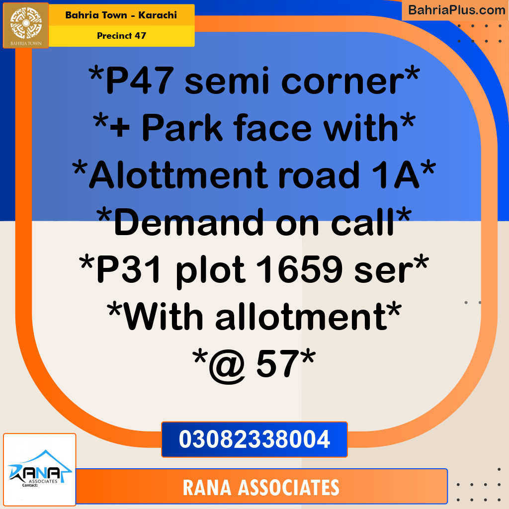 250 Sq. Yards Residential Plot for Sale in Precinct 47 -  Bahria Town, Karachi - (BP-205548)