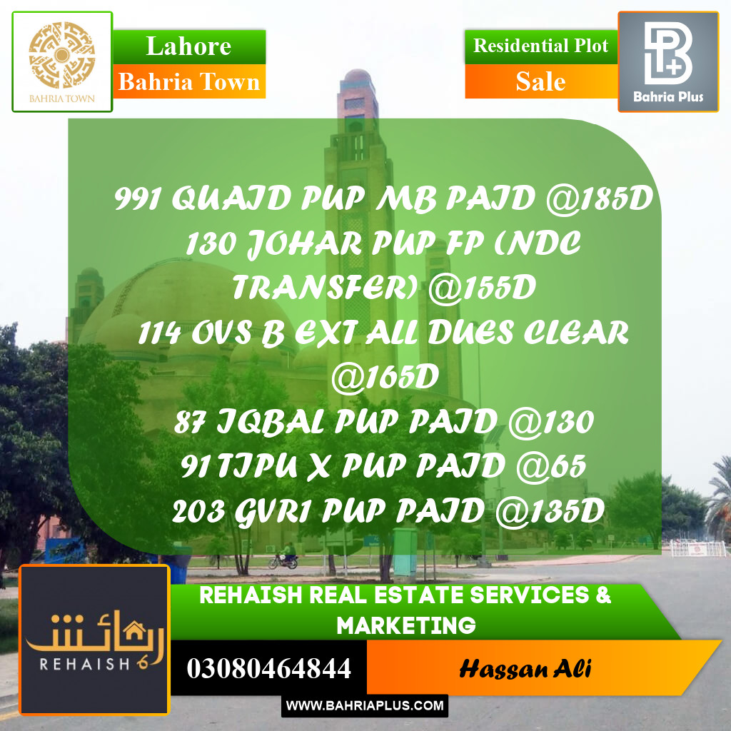 Residential Plot for Sale in Bahria Town, Lahore - (BP-205552)