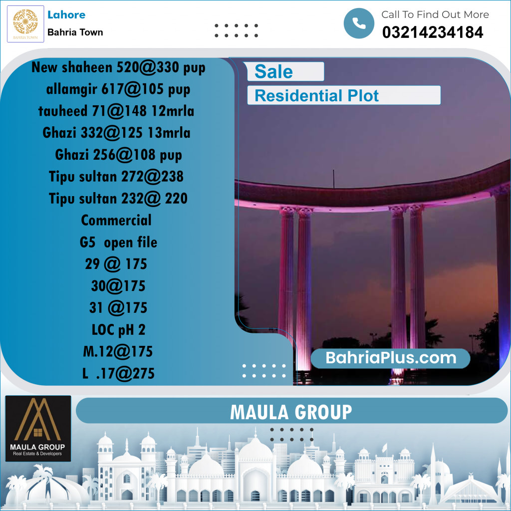 Residential Plot for Sale in Bahria Town, Lahore - (BP-205567)