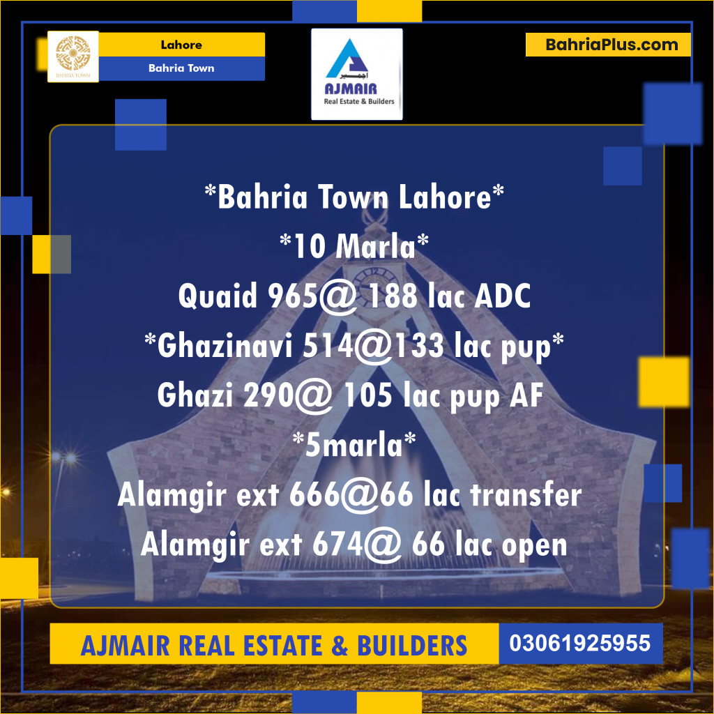 Residential Plot for Sale in Bahria Town, Lahore - (BP-205588)