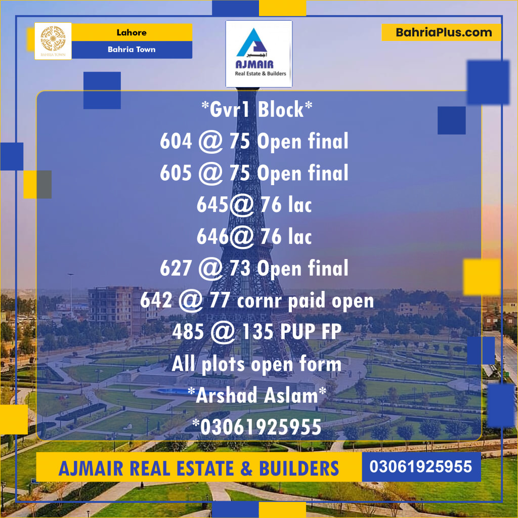 Residential Plot for Sale in Bahria Town, Lahore - (BP-205589)