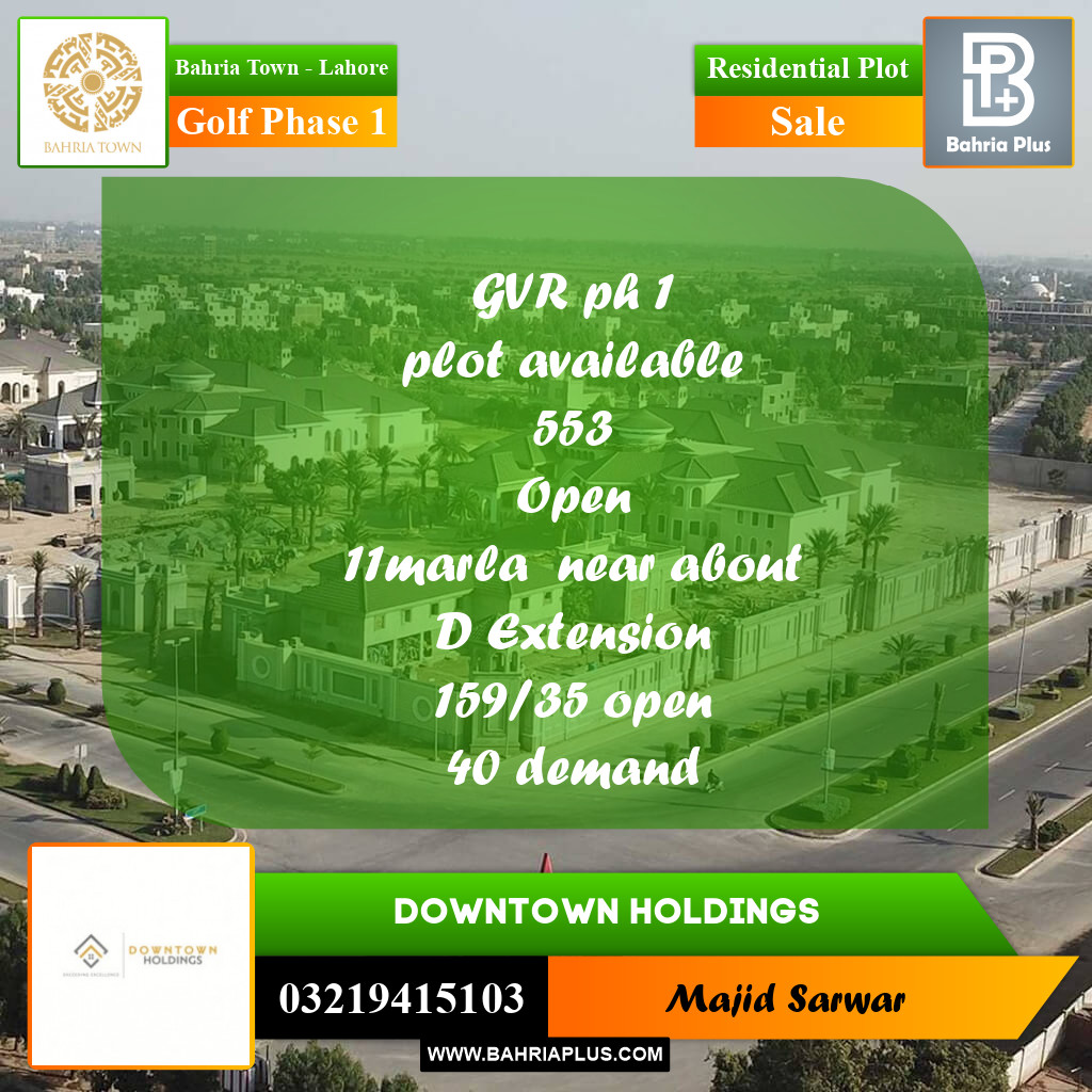 10 Marla Residential Plot for Sale in Golf Phase 1 - Bahria Town, Lahore - (BP-205737)